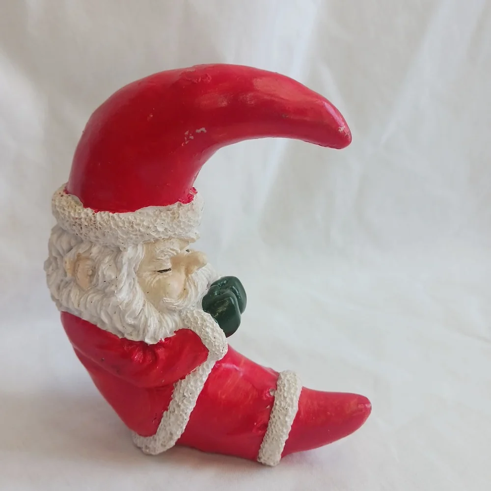 Vintage Santa Claus Sleeping Moon Resin Christmas Figurine